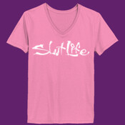 Slut Life - White, BackLogo - Ladies ComfortSoft® V Neck T Shirt